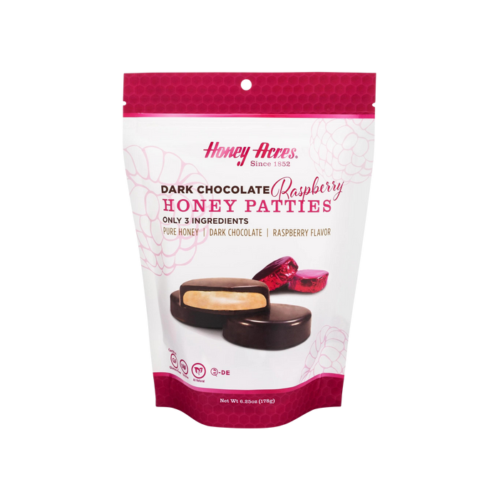 Honey Acres Dark Chocolate Raspberry Honey Patties Bag