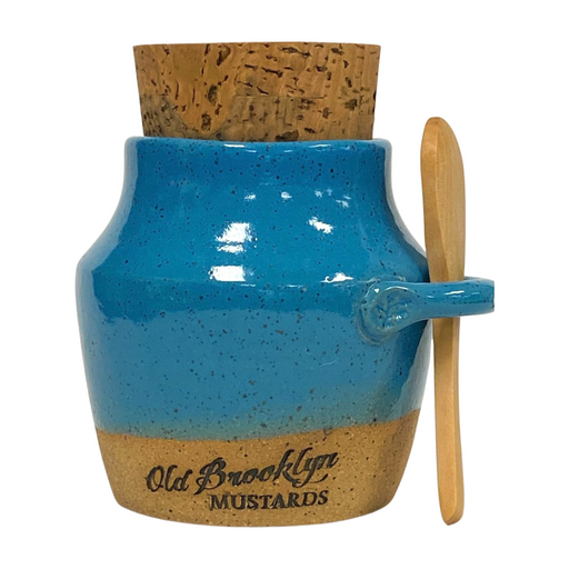Old Brooklyn Mustard Pot with Wooden Spoon Blue