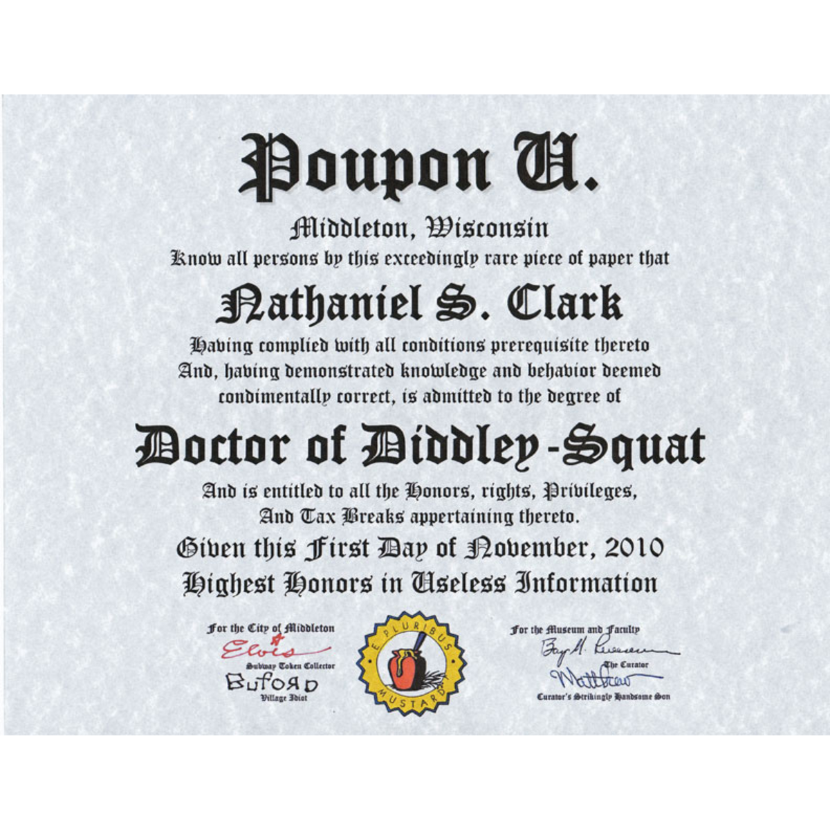 Poupon U Diploma — National Mustard Museum