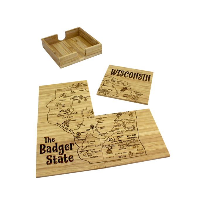 Totally Bamboo Wisconsin Puzzle Coaster Set with Case